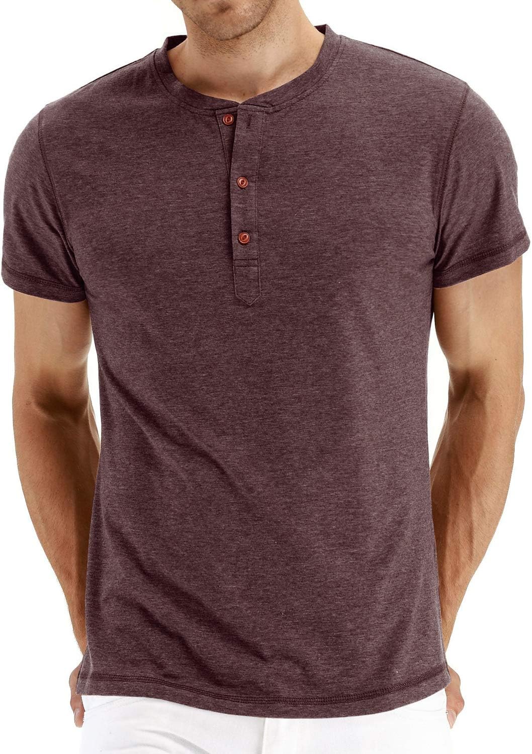 Men's Long Sleeve T Shirts/Casual Plain Short Sleeve Henley Tee Shirt Tops