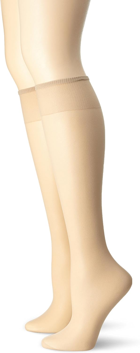 No Nonsense Women's Knee High Pantyhose with Reinforced Toe 2Pack