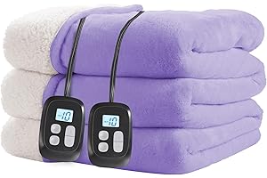 Eydna Electric Heated Blanket Queen Size 84'' x 90''- Soft Plush Flannel Heating Blanket with Dual Controller 10 Heating Leve