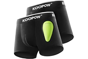 KOOPOW 2-Pack Boys Compression Briefs with Soft Protective Athletic Cup, Youth Peewee Underwear for Baseball, Football