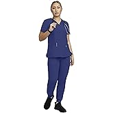 STAT MEDICAL WEAR Women Scrub Set, V-Neck Top with 3 Pockets and Drawstring Jogger Pant with 5 Pockets - 100210