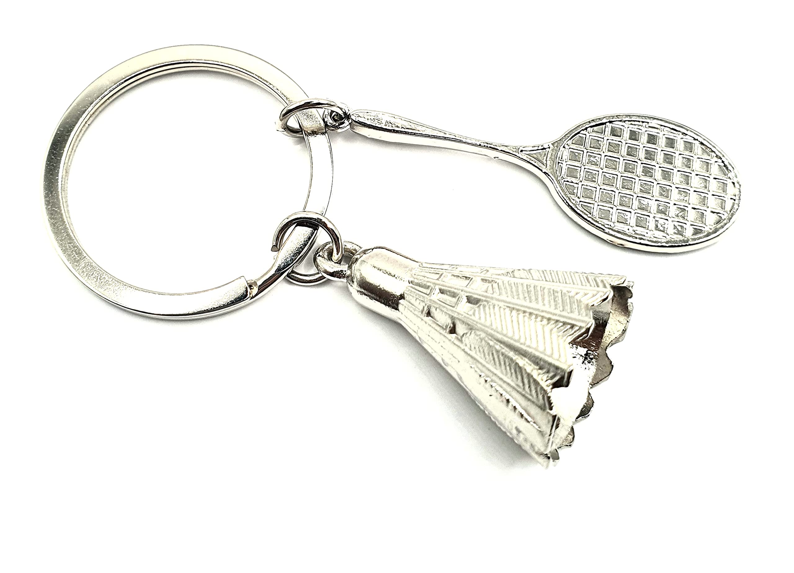 SNS Components Badminton Racquet & Shuttlecock Stainless Steel Heavy Keyring Keychain Sport