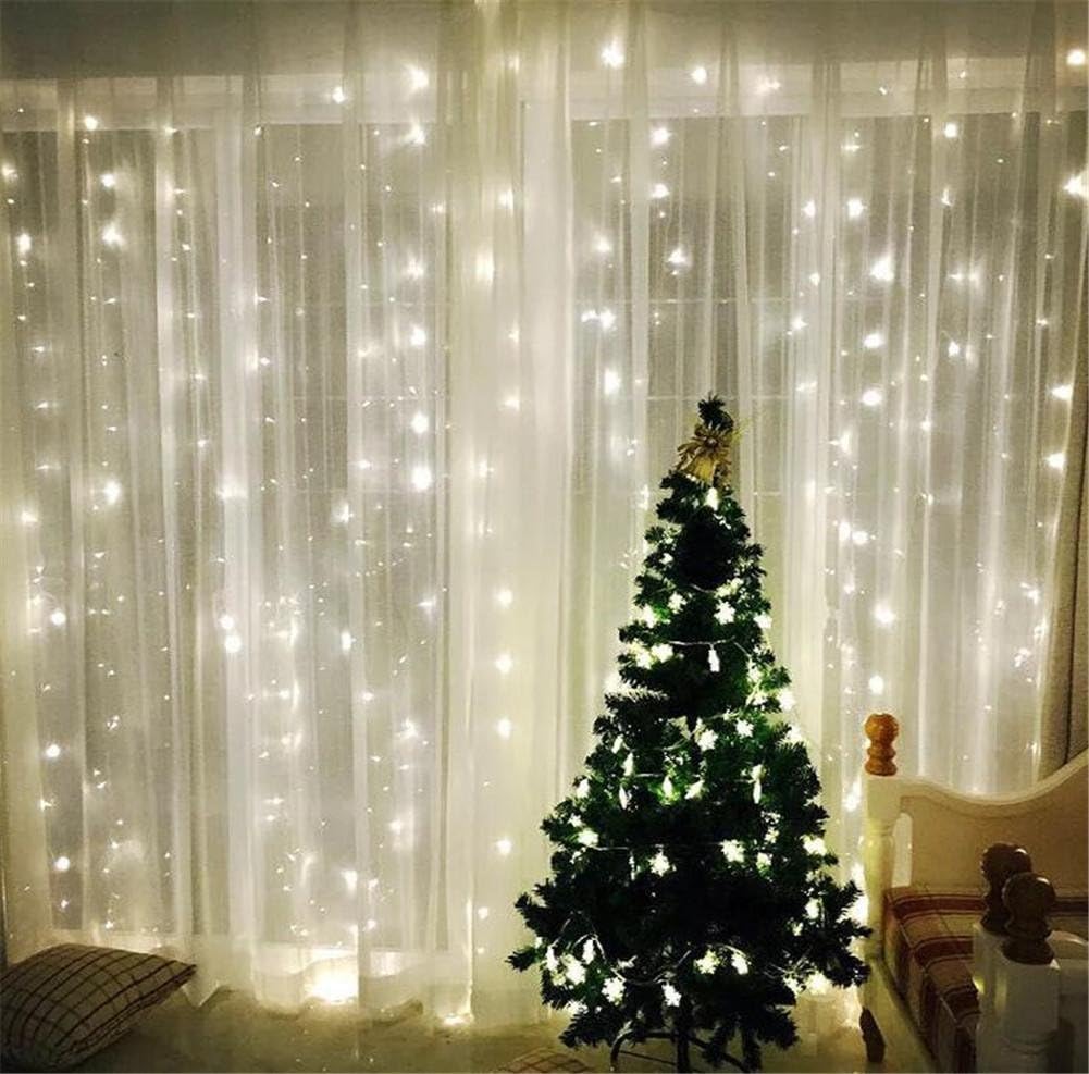 Xmas Candy Christmas Fairy String 20 Meters 200 LEDs Light Window Curtain Wedding Party Halloween Garden Bedroom Outdoor Indoor Wall Decorations (White, 8 modes,tail plug )