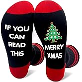 pseuaudo Funny Christmas Socks For Women Men, If You Can Read This Merry Xmas Themed Socks, Novelty Holiday Gifts For Women Friends Family, Christmas-Tree Pattern Hosiery For Christmas Birthday -54