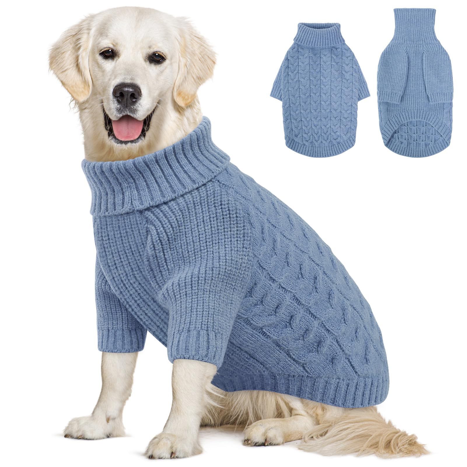 Photo 1 of Queenmore Large Dog Sweater, Dog Christmas Sweater, Warm Soft Sweaters for Dogs Girl Boy, Knit Winter Coat for Small Medium Large Dog (Blue, L)