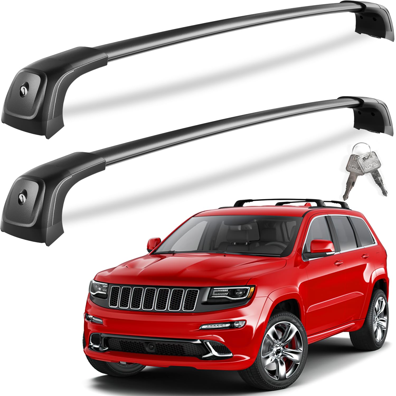 Photo 1 of (MISSING MOUNTS) (PARTS) KINGGERI Lockable 260lbs Roof Racks Cross Bars Fit for Jeep Grand Cherokee Altitude & SRT & Trackhawk with Roof Black Moldings 2011-2022, Anti-Theft Aluminum Rails Crossbars Cargo Luggage