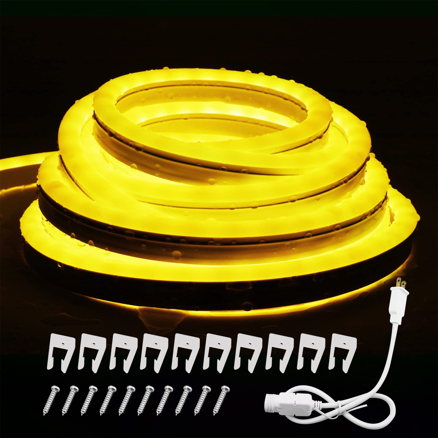 Photo 1 of 16.4FT Neon Lights Amber, LED Flexible Linkable Waterproof Strip Rope Lights Yellow for DIY Sign Living Gaming Room Bedroom Bars Wall Party Wedding Christmas Indoor Outdoor Décor