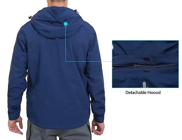 LITTLE DONKEY ANDY MEN’S WATERPROOF RAIN JACKET BREATHABLE WINDBREAKER OUTDOOR RAIN COAT WITH DETACHABLE HOOD BLUE/BLUE S