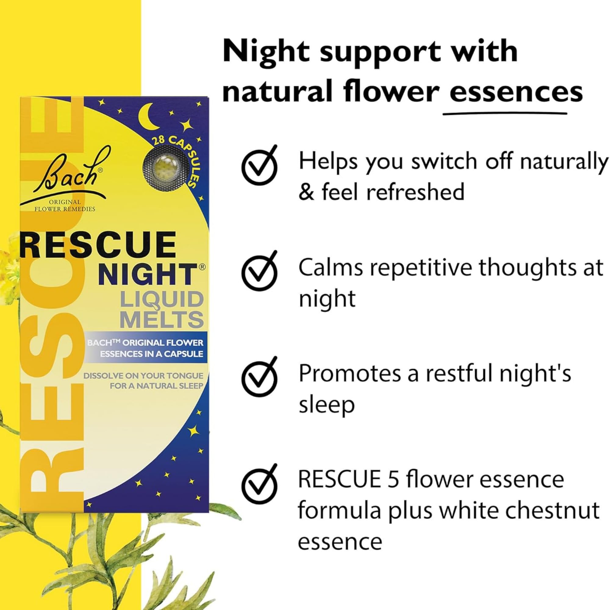 Bach RESCUE SLEEP Liquid Melts, Natural Orange Vanilla Flavor, Natural Sleep Aid, Stress Relief, Homeopathic Flower Essence, Free of Melatonin, Gluten & Sugar, Non-alcohol, Non-Narcotic, 28ct.