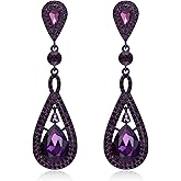 EleQueen Austrian Crystal Long Pear Shape Teardrop Wedding Earrings for Brides, Art Deco Chandelier Jewelrys for Women Prom