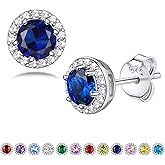 Bestyle Sparkling 925 Sterling Silver Birthstone Stud Earrings for Women, Heart/Round/Teardrop/Square Solitaire Diamond Studs Earrings, Great Birthday/Christmas Gifts