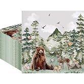 Fitumiw 80Pcs Woodland Paper Napkins Forest Boy Adventure Disposable Napkins Wild Animals Printed Decorative Napkins for Party Supplies Table Decor