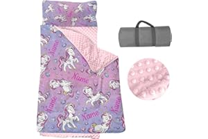 Snirov Toddler Nap Mat, Personalized Name Nap Mats for Daycare Preschool Kindergarten Girls Nap Mat with Pillow and Blanket