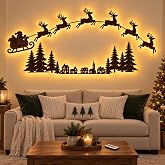 3D Light-Up Wooden Reindeer Christmas Decor | Warm Backlit Peel & Stick Entryway Glow, Handmade Real Wood LED Reindeer Christmas Wall Decor, for Living Room, Bedroom