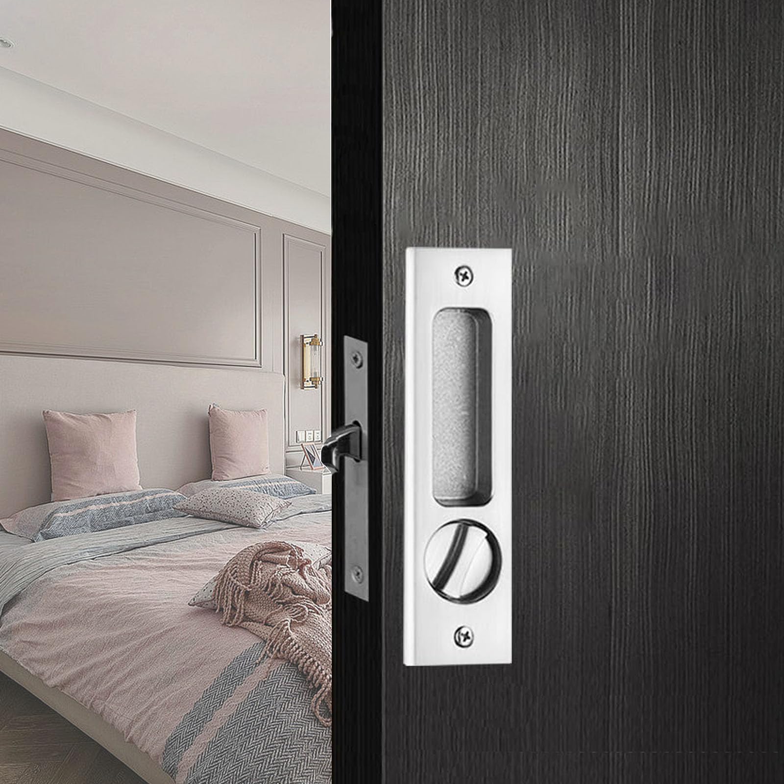betensh Sliding Door Handle for Door Lock Door Handle Sets Pocket Door Lock with Key Invisible Recessed Handle 160 mm Sliding Door Mortice Lock Handle Silver