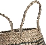 DOKOT Seagrass Plant Basket Natural Woven Planter Foldable with Handles Black view 5
