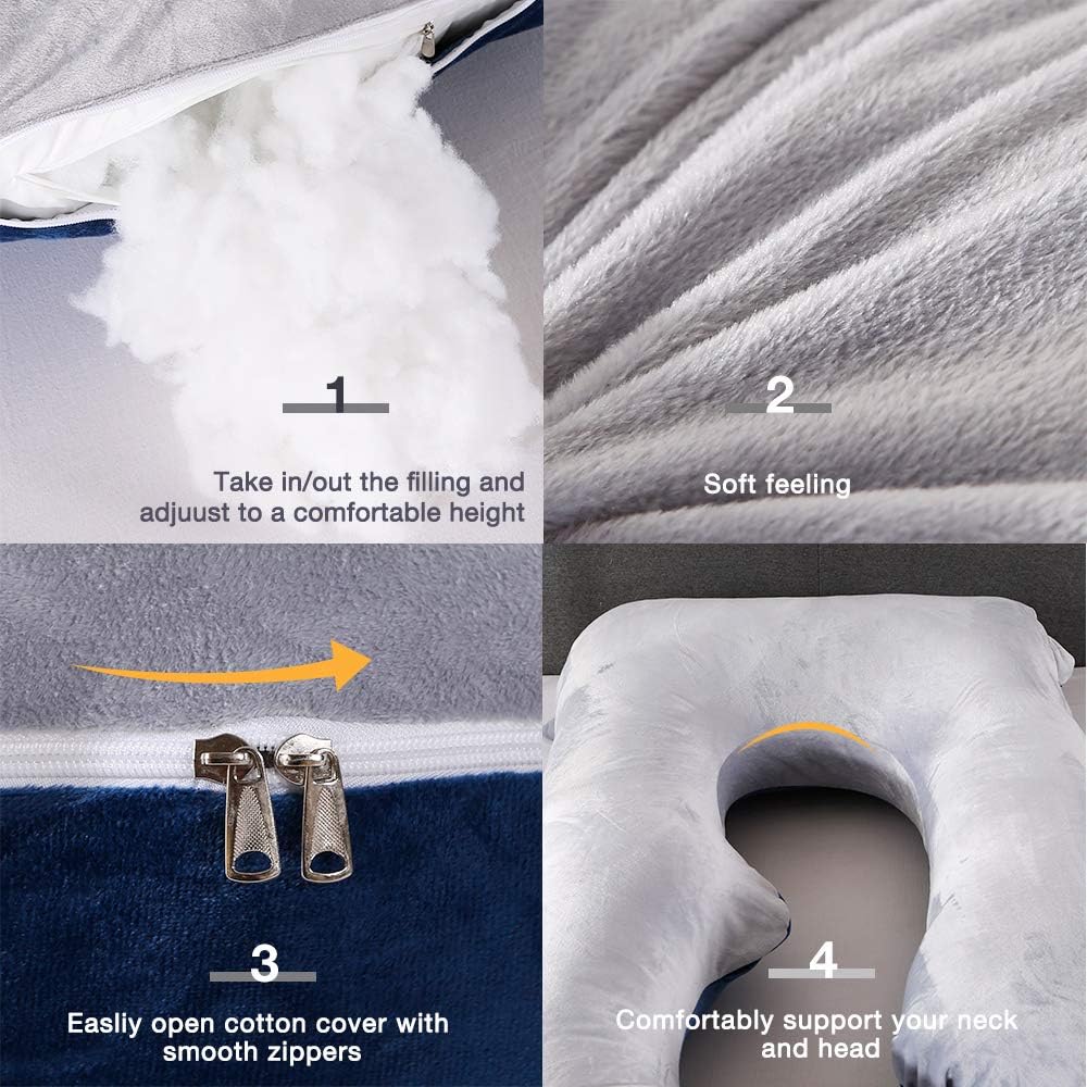 Pregnancy Pillow, 60 inches Full Body Pillow Maternity Pillow for Pregnant Women, Comfort U Shaped Zootzi Pillow with Removable Washable Velvet Cover(Grey and Navy blue, 60 x 28 inches, Full Size): Home & Kitchen