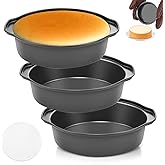 Funnydin 6 Inch Cake Pans - 3PCS Carbon Steel Cake Pan with 200 Parchment Papers, Round Cake Pans with Handle, Nonstick & Non-Toxic, Easy Demolding & Dishwasher Safe