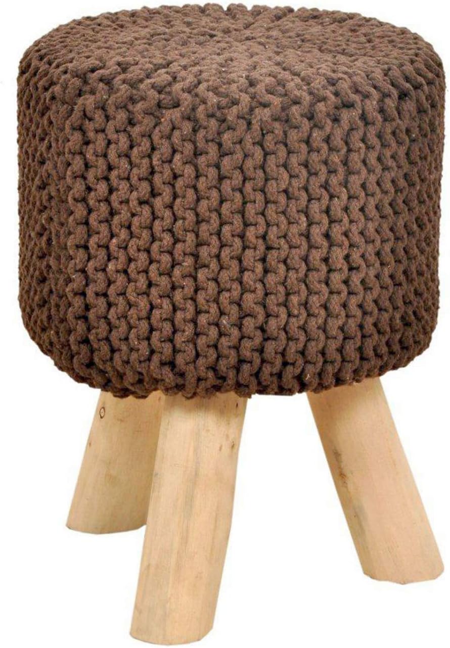 Casamia Pouf Stool with Wooden Legs Diameter 35 cm Height 45 cm - cinnamon