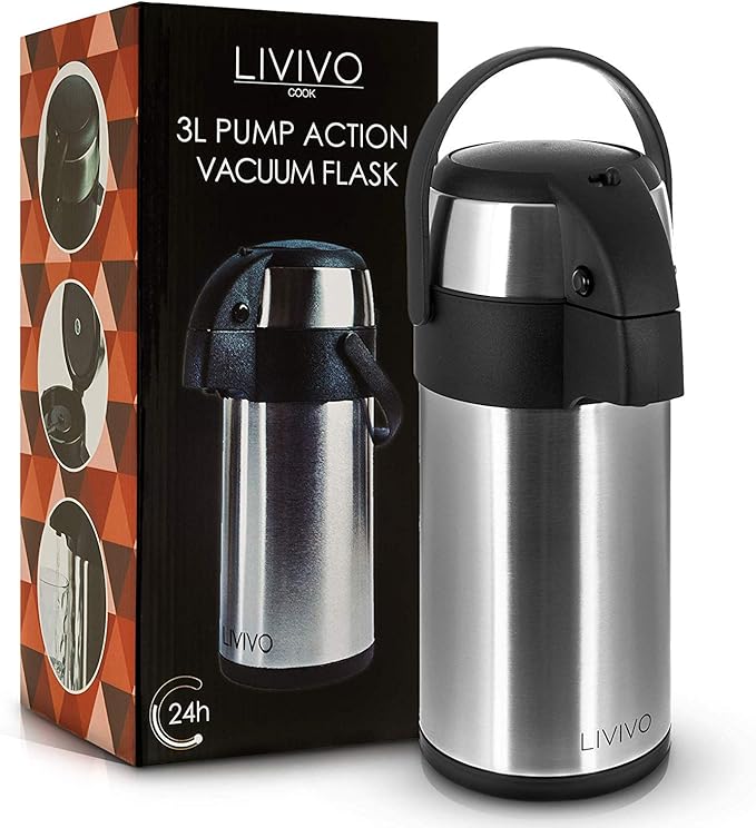 Stainless Steel Pump Action Vacuum Air Pot Flask (1, 2L) Amazon.co.uk
