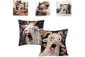 Screaming Goat Pillow Cover, 45x45cm, Funny Crazy Animal Graphic Cushion Case, 2D Printed Design, Short Plush Fabric, Hidden 