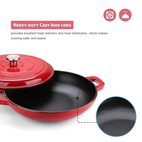 Puricon Enameled Cast Iron Casserole Braiser Pan Quart, 12