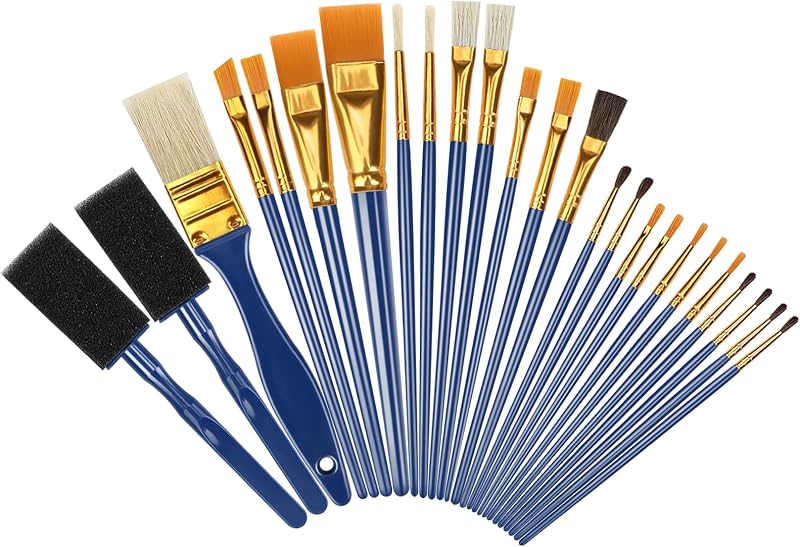 Halobios 25 Pcs Paint Brushes Set for Acrylic Watercolor Oil Children Beginners