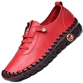 Tenacitee Women's Leather Soft Bottom Flat Shoes Handmade Beef Tendon Leisure Set of Feet Breathable Round Head Non-Slip Mom Loafers