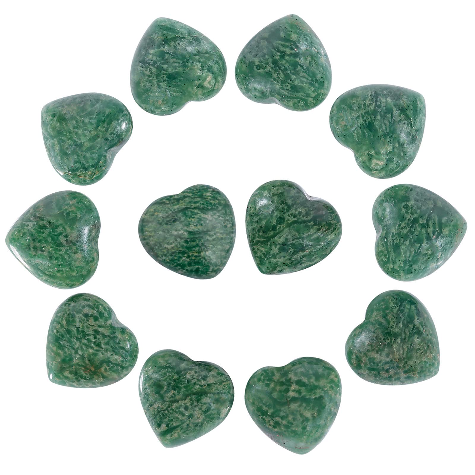 Nupuyai 12pcs African Green Jade Crystal Heart Love Palm Worry Stone for Chakra Healing, Carved Stone for Home Decoration 1.5cm