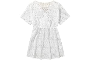Milumia Girl's Crochet Wrap V Neck Short Leeve Beach Swimsuit Bikini Cover Up