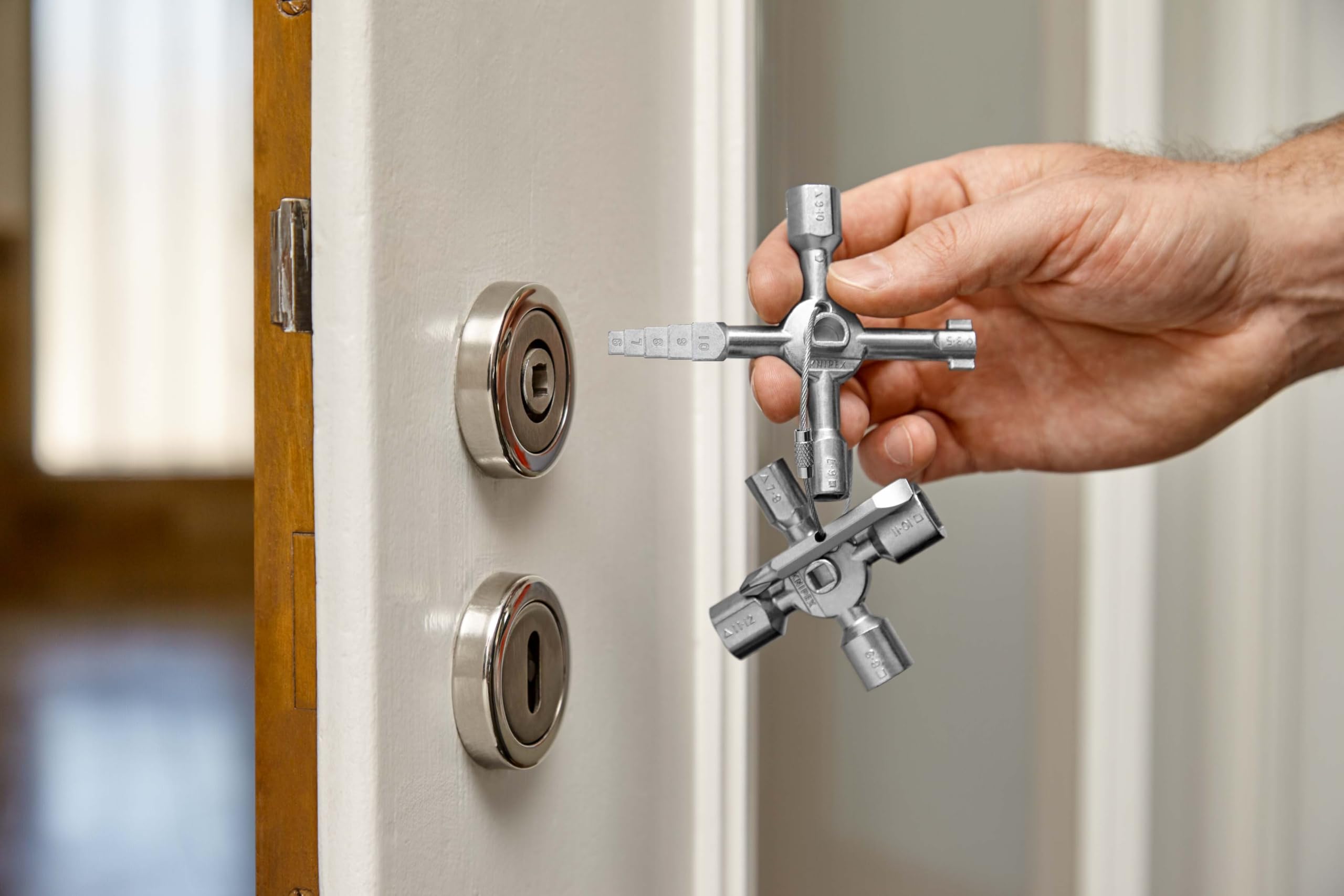 KNIPEX TwinKey Schaltschrankschlüssel, für gängige Schließsysteme, 10 Profile, 2 Kreuze, 1 Schlüssel, Universalschlüssel, Kreuzschlüssel, 00 11 01 7