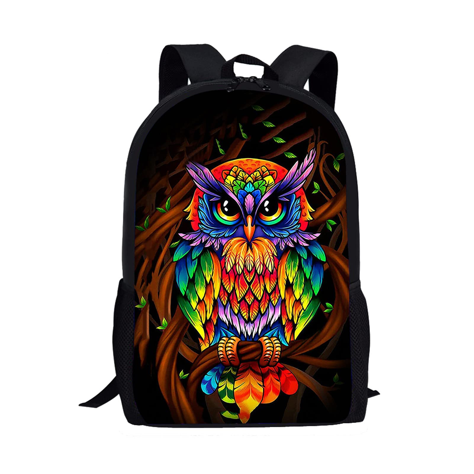 Showudesigns Cute Owl Kids Backpack School Bag for Boys Girls and Toddlers Travel Daypack Satchel Animal Print Rucksack Rainbow Feather