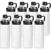 PYD Life 8 Pack Sublimation Sports Insulated Water Bottle Blanks 24 OZ / 720 ML Vacuum Flask Jug Tumblers with Straw Spout Pop Lid and Silicone Handle for Gym,Hiking,Outdoors