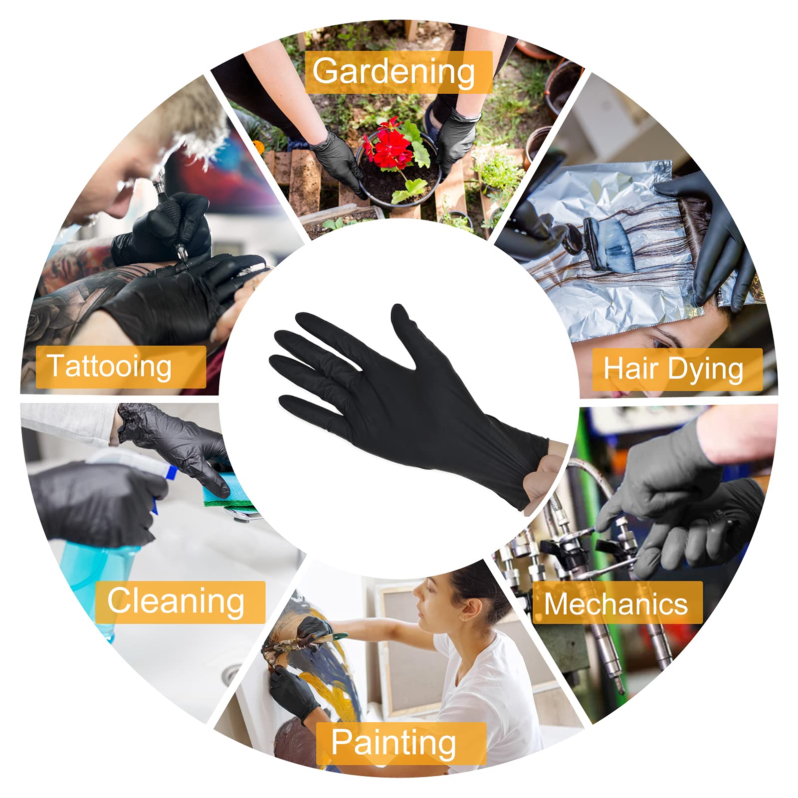 Borje Nitrile Gloves Large, 100 Count Disposable Gloves, Black, Latex-Free Powder-Free, Medical Exam, Food Safe, Cleaning, Cooking