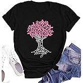 Breast Cancer Shirts for Women Breast Cancer Awareness Shirt Pink Ribbon Tree T-Shirts Cancer Support Short Sleeve Tops