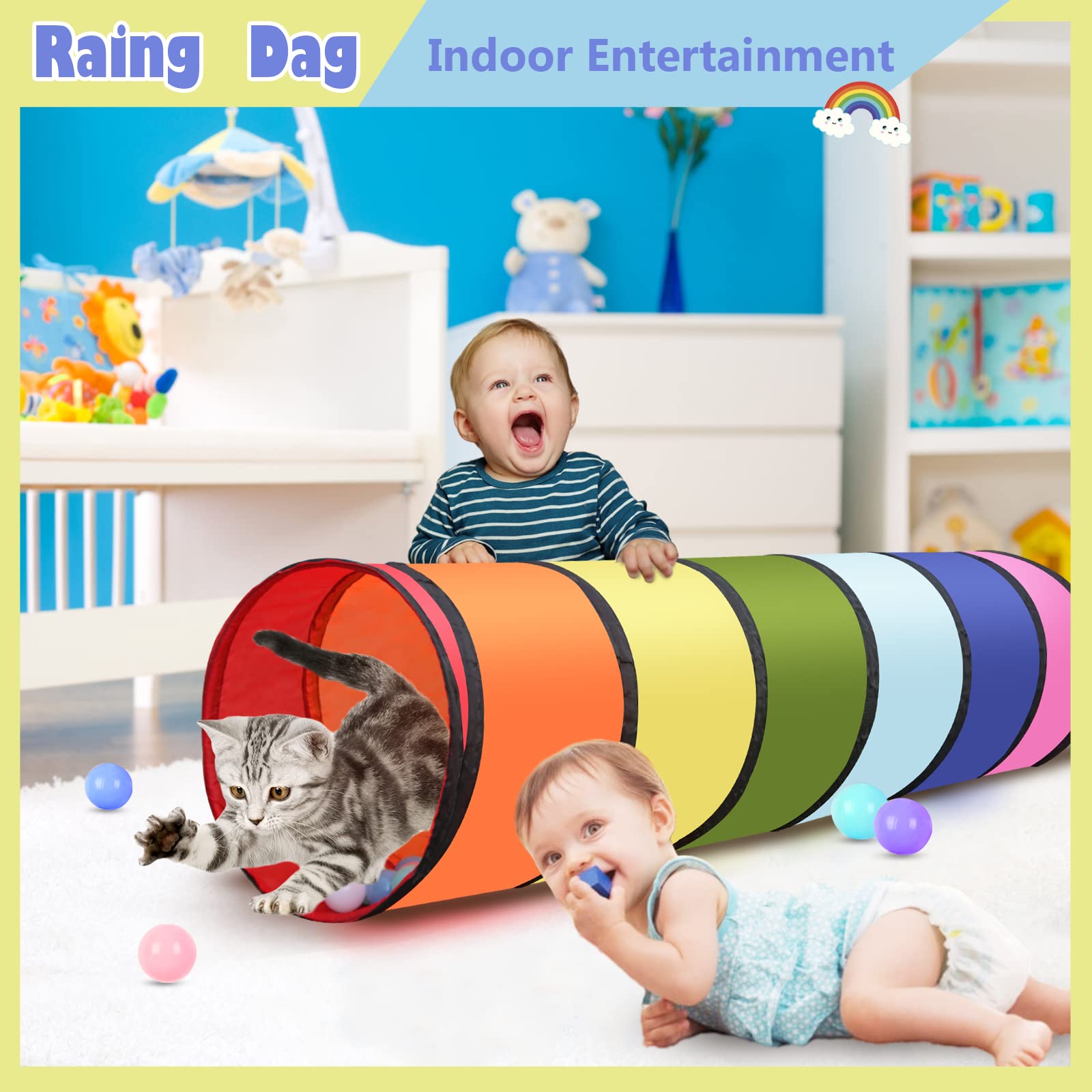 Kids Tunnel for Toddlers 1-3 Play Tent, 6ft Colorful Pop Up Tunnel to Crawl Tunnel for Toddlers 3 Year Baby or Dog Cat Pets, Foldable Gift for Boys & Girls in Indoor & Outdoor Games