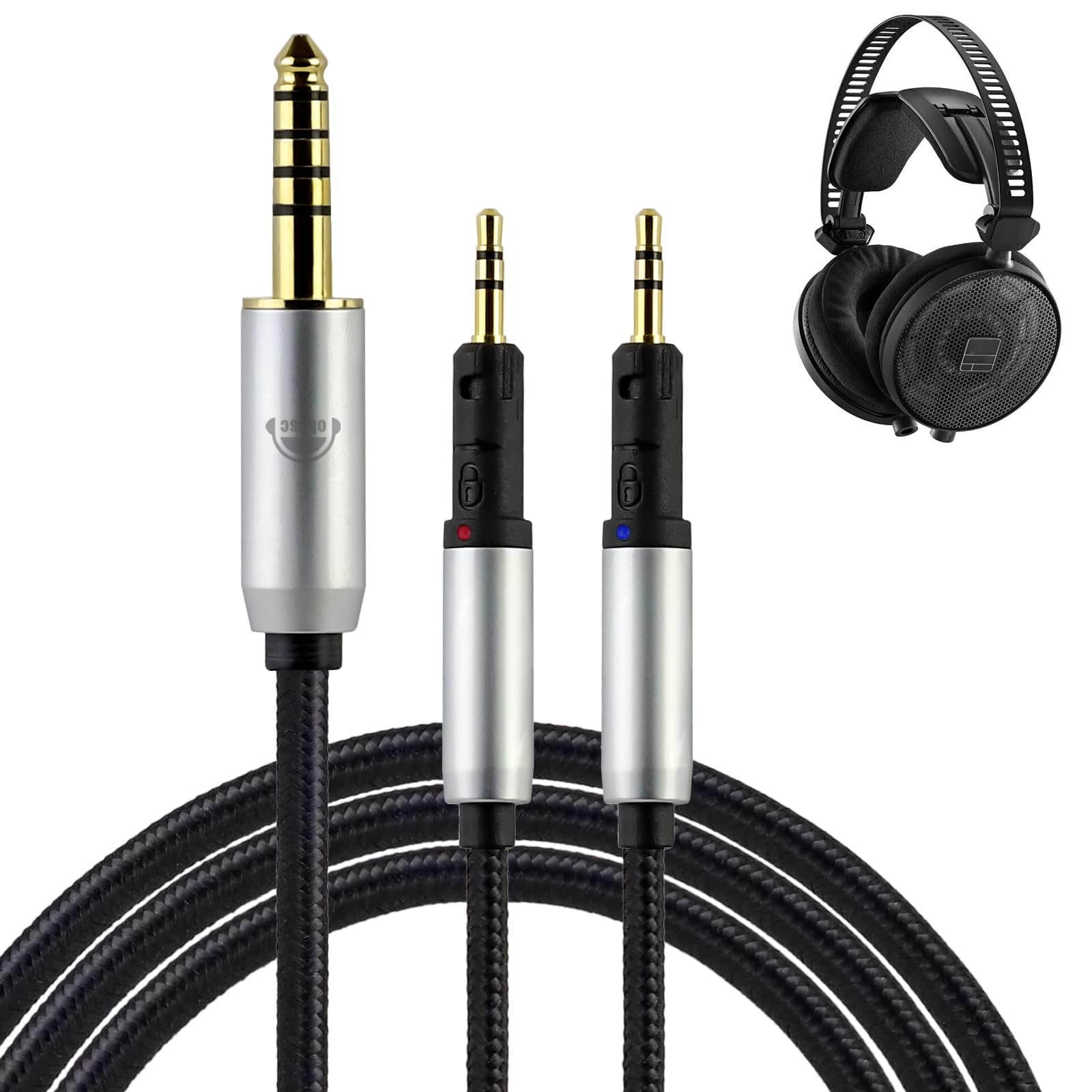 okcsc Audio-Technica ATH-R70X R70XA Replacement Headphone Cable 4 Core PVC Nylon Braided OFC Cable 4.4mm Plug 6.5FT Length