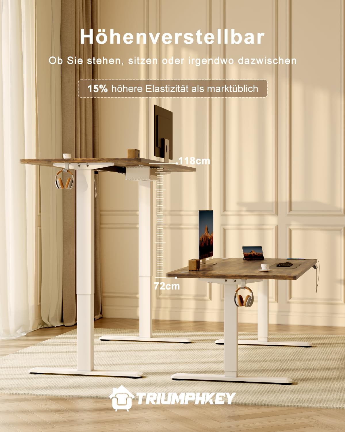 TRIUMPHKEY Höhenverstellbar Schreibtisch groß 200x80cm mit USB Ladeanschluss, 3 Memory-Steuerung Schreibtisch Höhenverstellbar Anti-Kollisions Höhenverstellbarer Tisch Computertisch 6