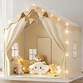 EagleStone 2-in-1 Kids Tent,Large Play Tent with Padded Mat and Lights,Kids Playhouse with 2 Doors & 4 Windows,2 Large Side Pockets,Indoor Outdoor Kid Play Tent for Toddlers,53" x40" x 51"