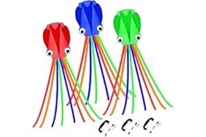 SIMXKAI 3 Pack Octopus Kites for Kids & Adults, 28''*158'' Large Soft 3D Beach Kite Easy to Fly for Boys & Girls (Red, Green & Blue)