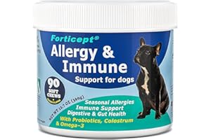 Forticept Dog Allergy & Immune Support Chews - Dog Probiotics & Digestive Enzymes, Colostrum, and Omega 3 for Dogs Helps with Hot Spot and Itch Relief