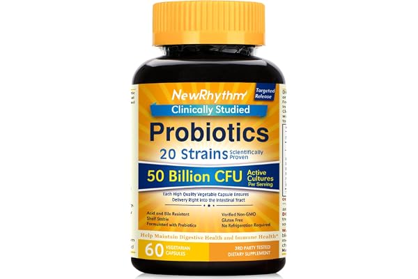 NewRhythm Probiotics 50 Billion CFU 20 Strains, 60 Veggie Capsules, Targeted Release Technology, Stomach Acid Resistant, No N