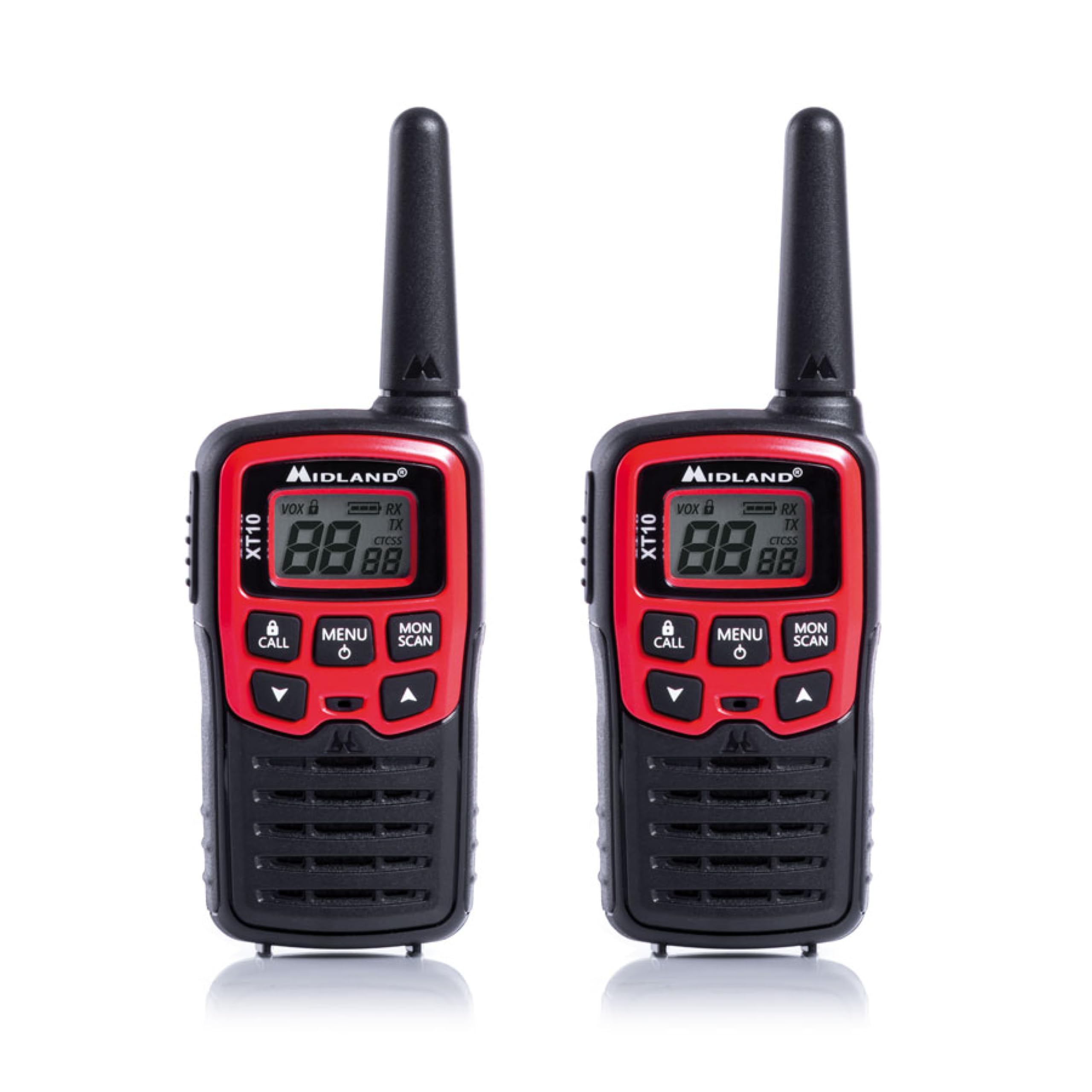 Midland- 2 Walkie Talkies for Family XT10, 2 Way Radio, 16 PMR446 Licence-Free Channels, 4Km Range, 38 CTCSS Tones, VOX, SCAN, 2 Belt Clips Included, Walkie Talkie for Families Outdoor & Camping Games