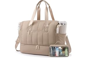 LOVEVOOK Travel Duffle Bag,Puffer Weekender Bags For Women with Shoe Compartment,42L Carry On Duffel Bags For Airplanes,Hospital Bag for Labor and Delivery,Overnight Bsg With Toiletry,2Pcs Set