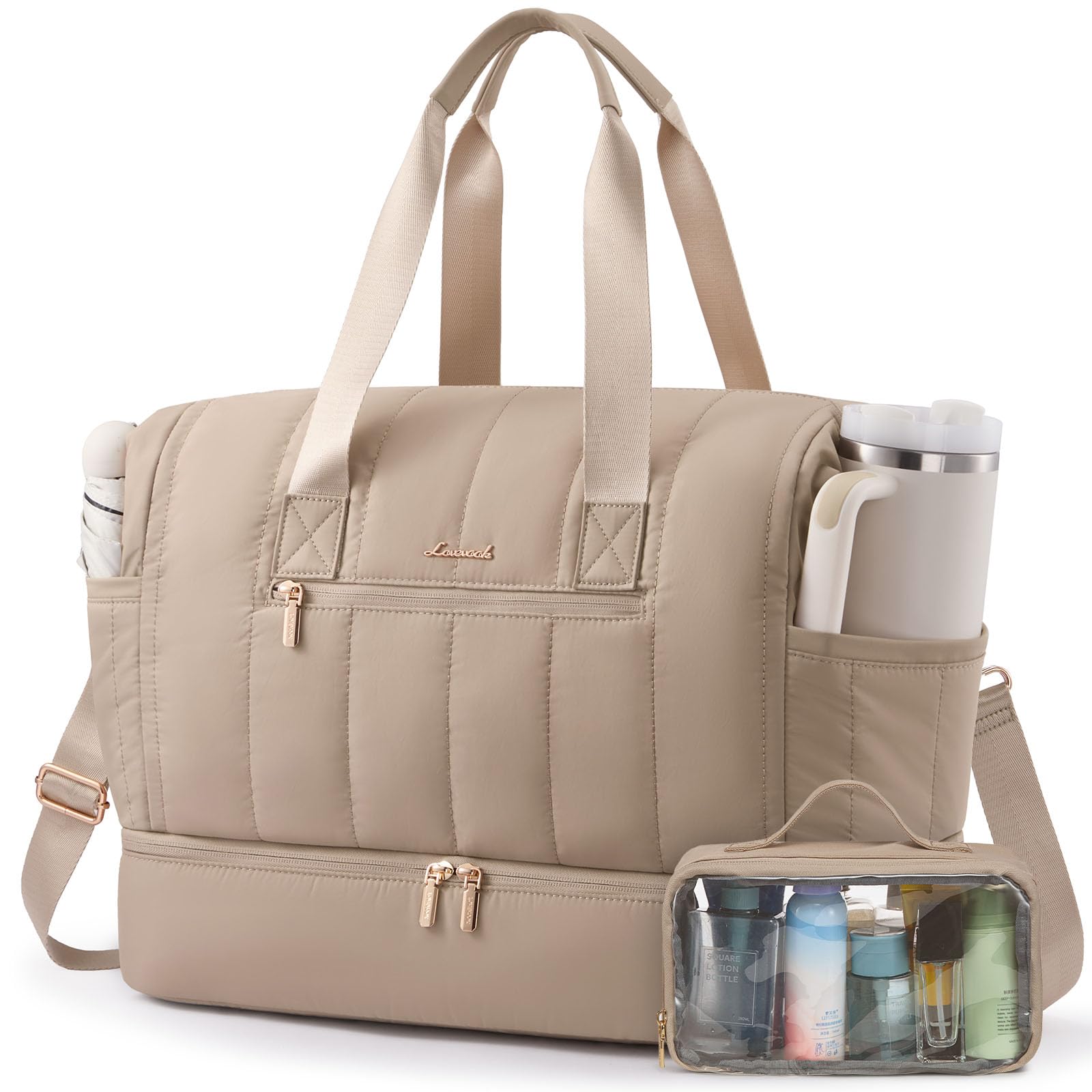 Photo 1 of **MISSING THE SMALL BAG**LOVEVOOK Travel Duffle Bag,Puffer Weekender Bags For Women with Shoe Compartment,42L Carry On Duffel Bags For Airplanes,Hospital Bag for Labor and Delivery,Overnight Bsg With Toiletry,2Pcs Set
