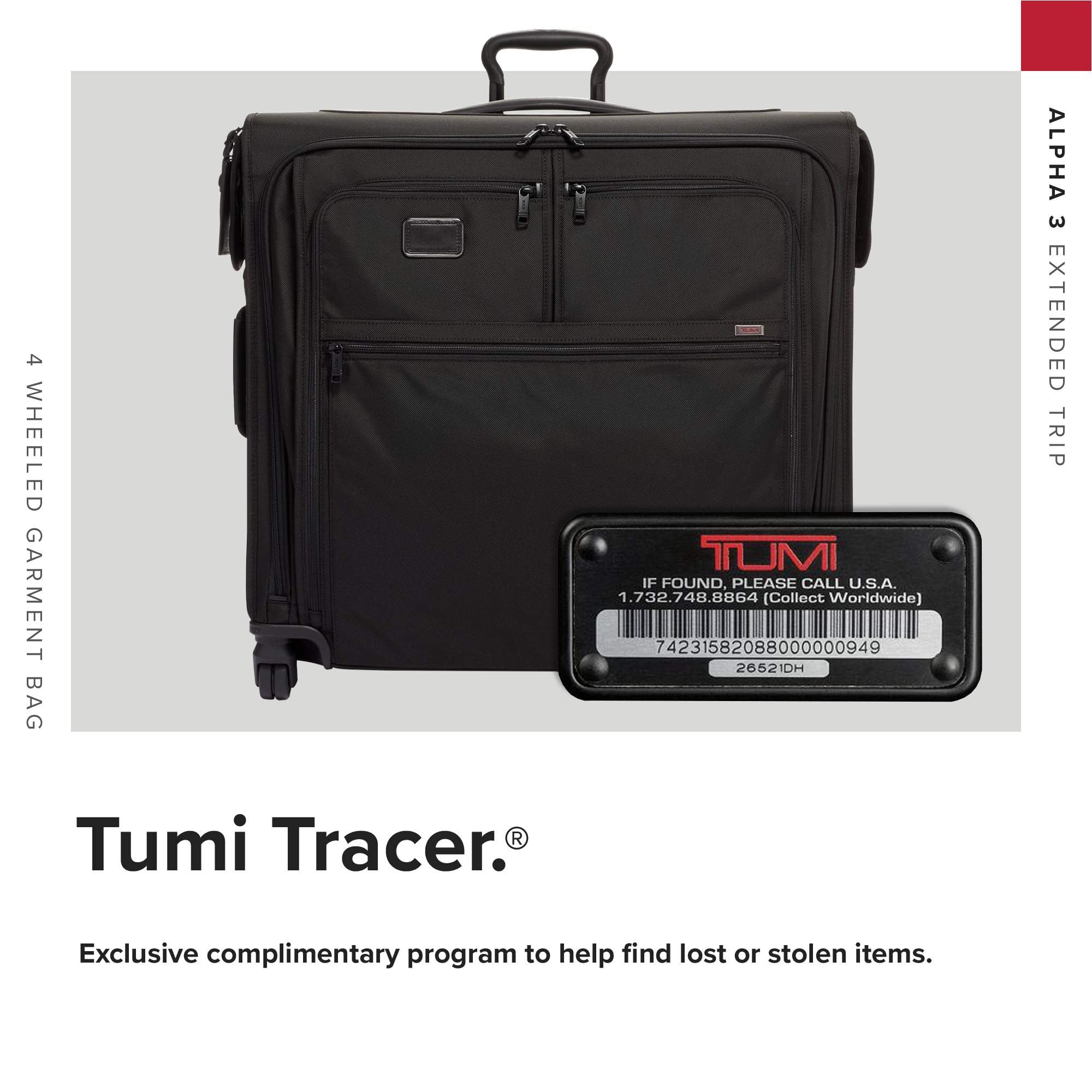 TUMI Alpha Extended Trip 4 Wheeled Garment Bag - 4-Wheeled Clothing Bag for Hanging Suits, Dresses & Coats - With TSA Lock - Black