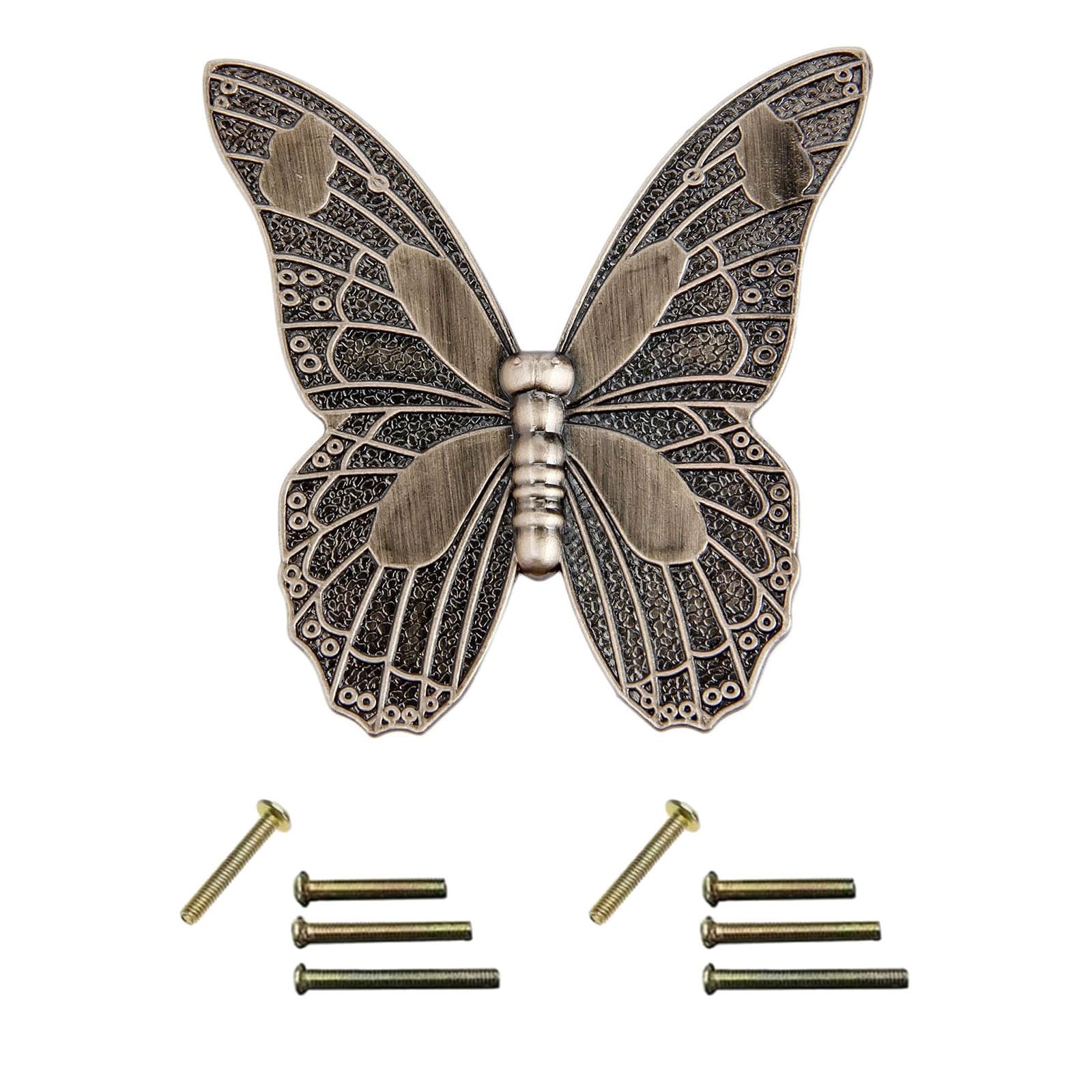 Mgoodoo Pull Handles Knobs Cupboard Door Knobs Cabinet Handles Furniture Chest Drawer Farmhouse Style Vintage Butterfly (2pcs, 80mm Antique Bronze)