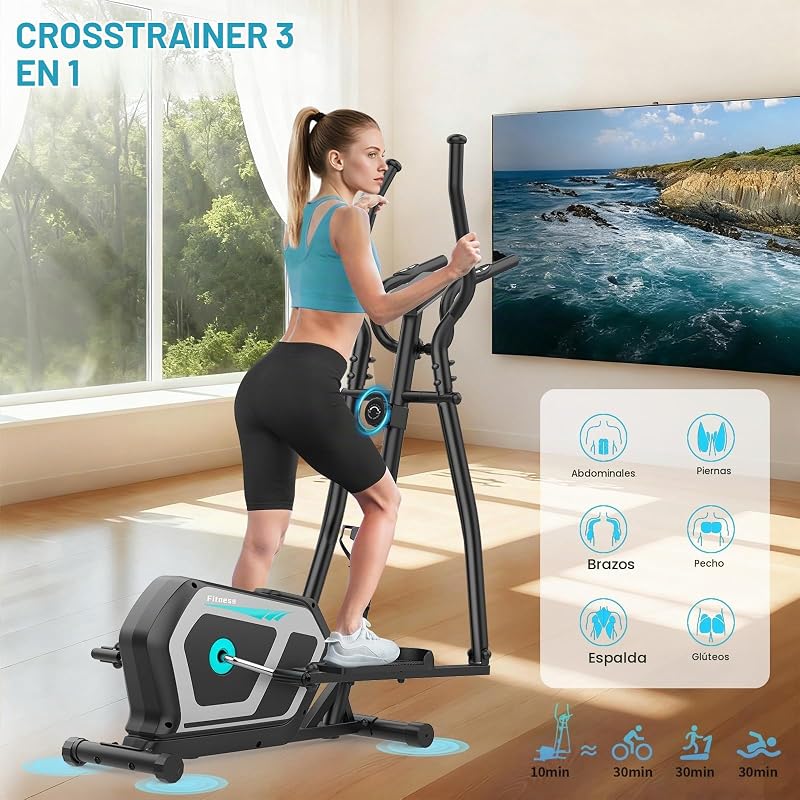 Bicicleta Elíptica,3 en 1 Máquina Elíptica para Casa con 16 Niveles de Resistencia,Monitor LCD, Bluetooth App y Soporte para Dispositivos,Pedal Antideslizante, Ejercicio Peso máximo 287LBS