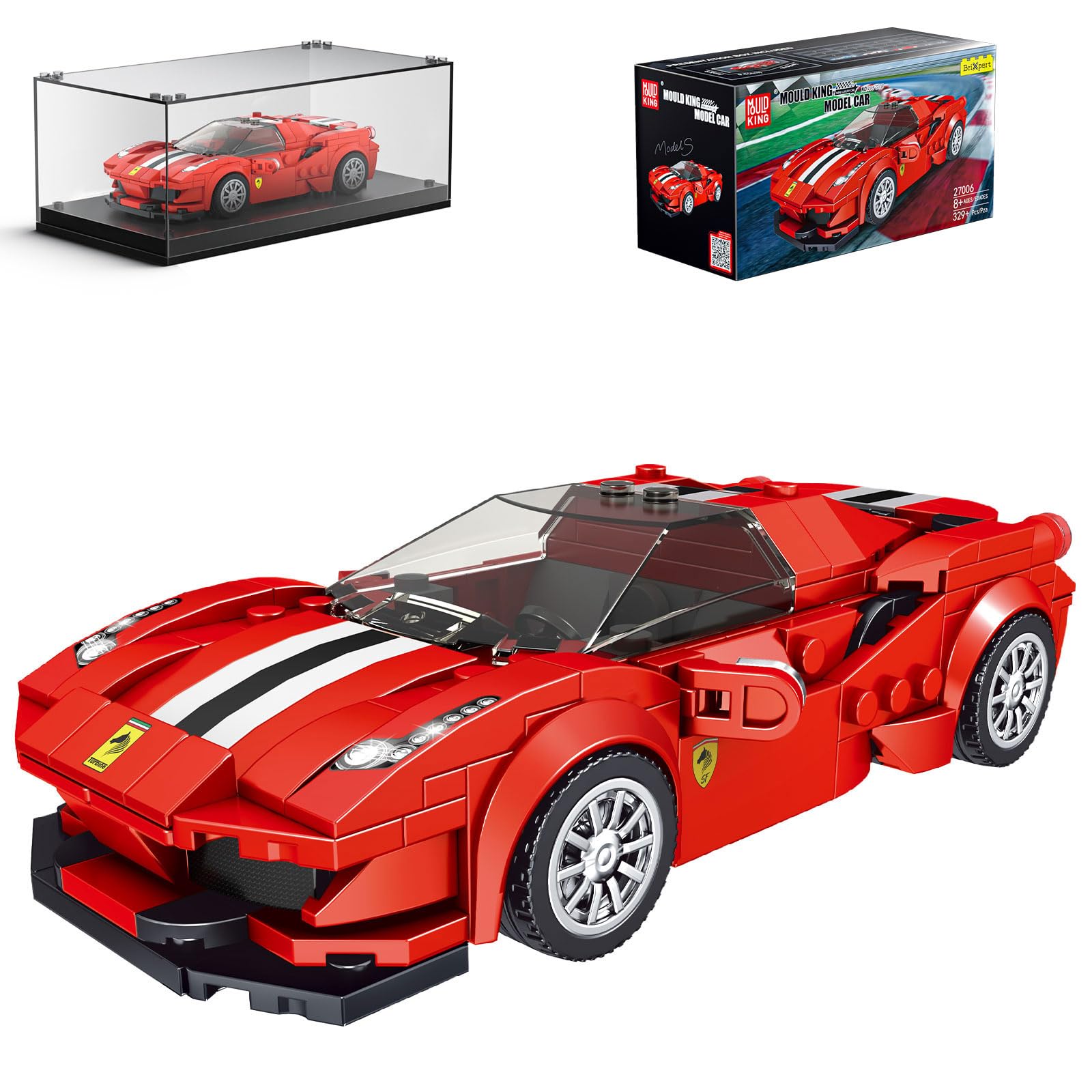 Mould King Speed Champions Super Car Building Set with Acrylic Display Case - 329 Piece Kit for Kids 8+