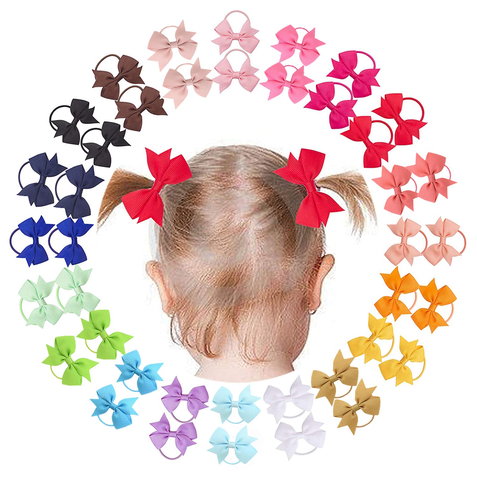 40pcs 2 Inches Baby Girls Hair Bows Hair Ties Small Hair Barrettes Grosgrain Ribbon Hair Band Ponytail Holder for Toddlers Infants Kids